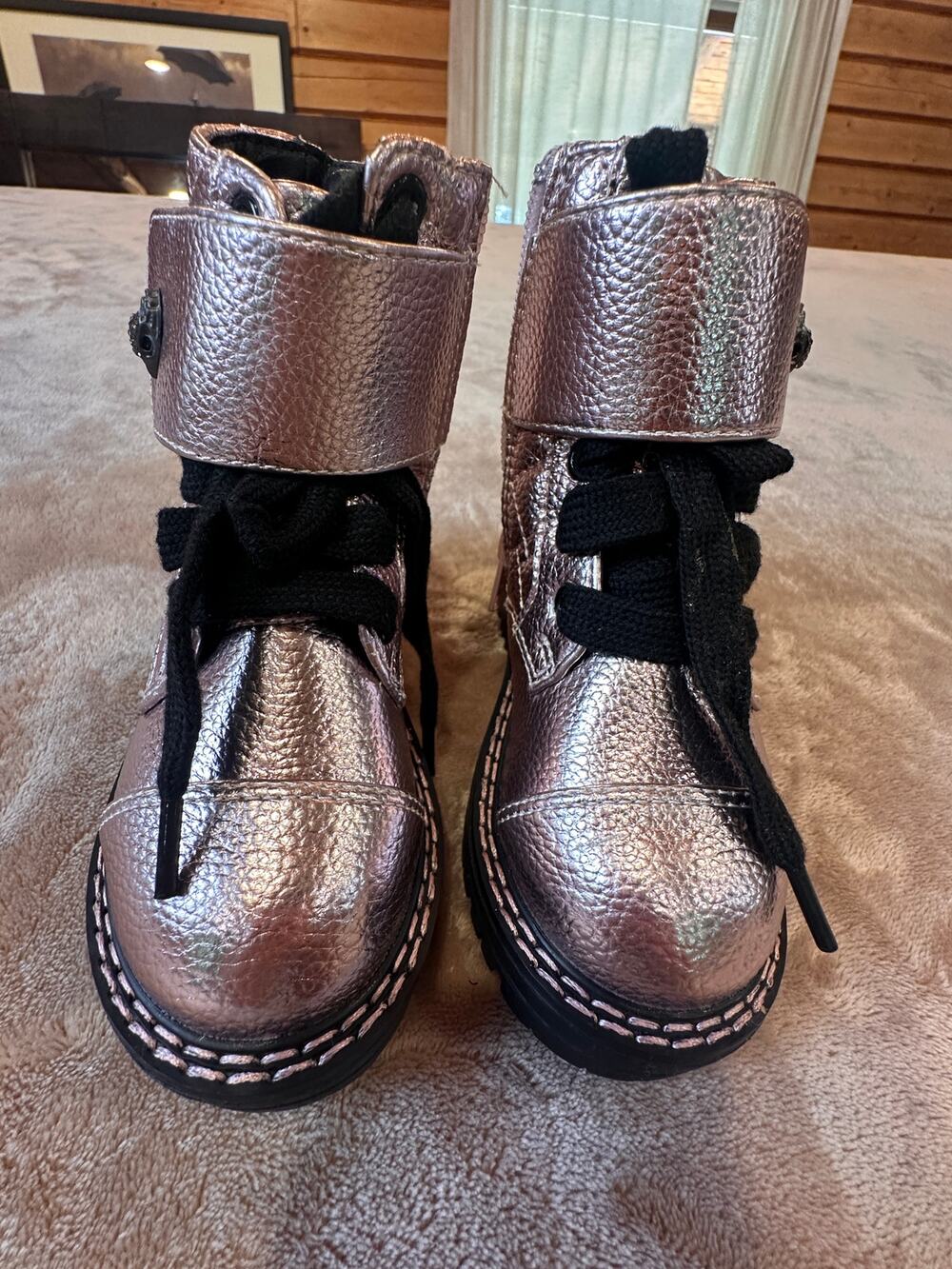 Kurt Geiger London Toddler Girls Metallic Rose Gold Combat Boots Size 5